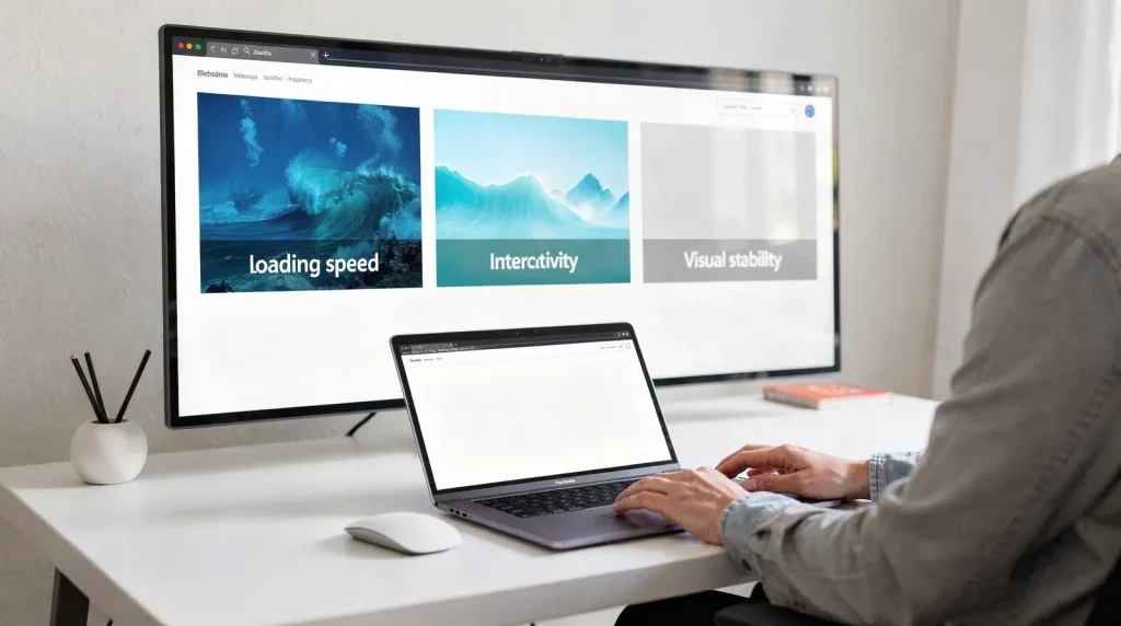 Google evaluates user experience through Core Web Vitals, covering loading speed, interactivity, and visual stability
