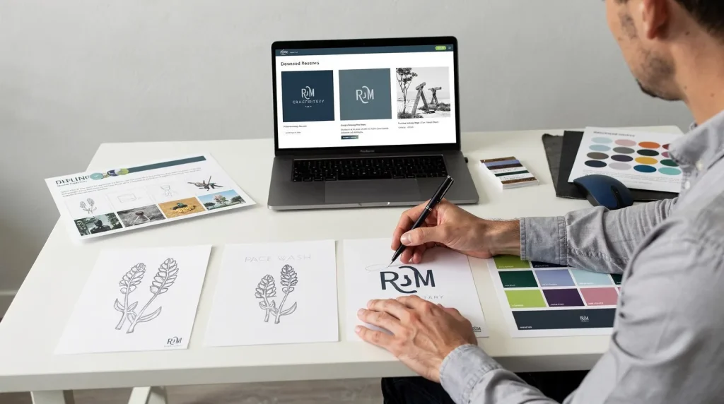 A structured logo design process typically moves through research, planning, identity development, execution, review