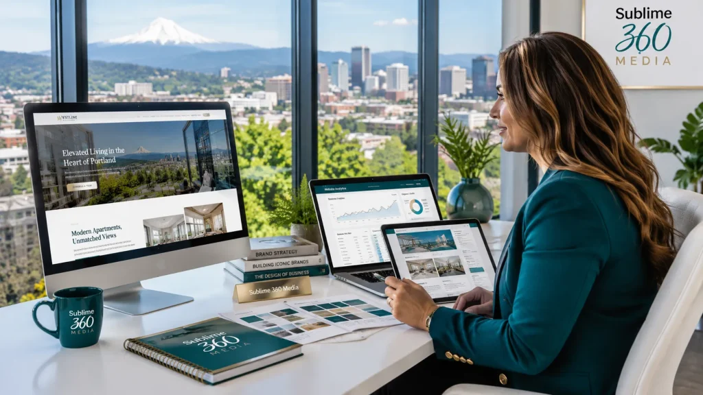 Core offerings span website strategy, custom design, WordPress development, responsive design, redesign, landing pages